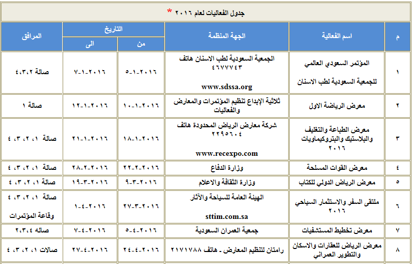 مركز الرياض الدولي للمؤتمرات والمعارض الأحداث القادمة